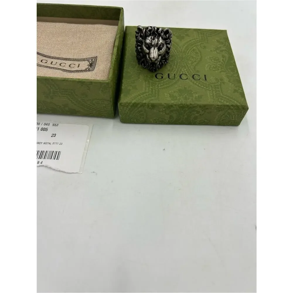 Unisex, Gucci, aged silver Lionhead ring open mouth, roaring expression, 10